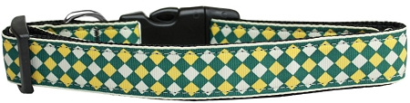 Green Checkers Nylon Dog Collar XL